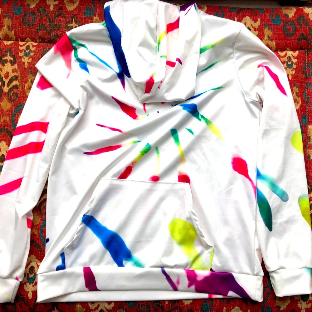 Matching neon tie-dye hoodie and jogger set